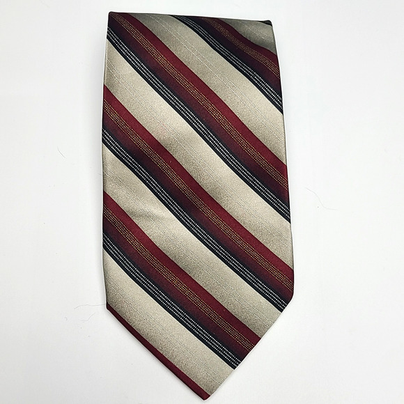 NWT Laurant Benon Paris Mens Neck Tie Red Black Taupe Stripes 58" - Picture 1 of 6